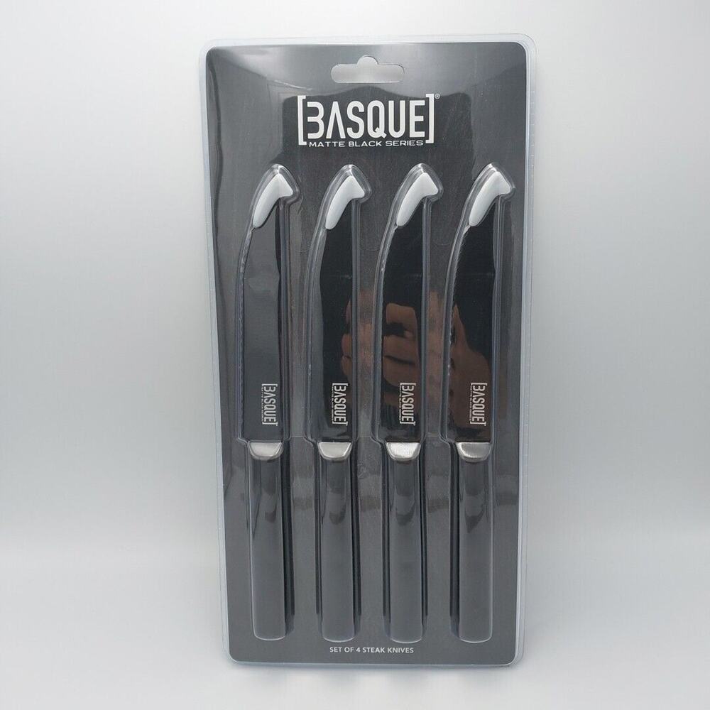 Basque Matte Black Series Steak Knives. Set‎ Of 4. New In Package.